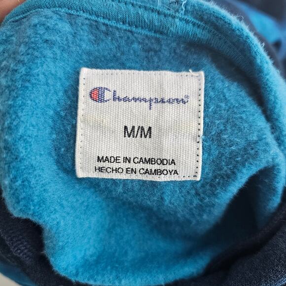 Champion Womens M Blue Tie Dye Pullover Hoodie Embroidered Spellout Logo Pockets - Picture 4 of 11